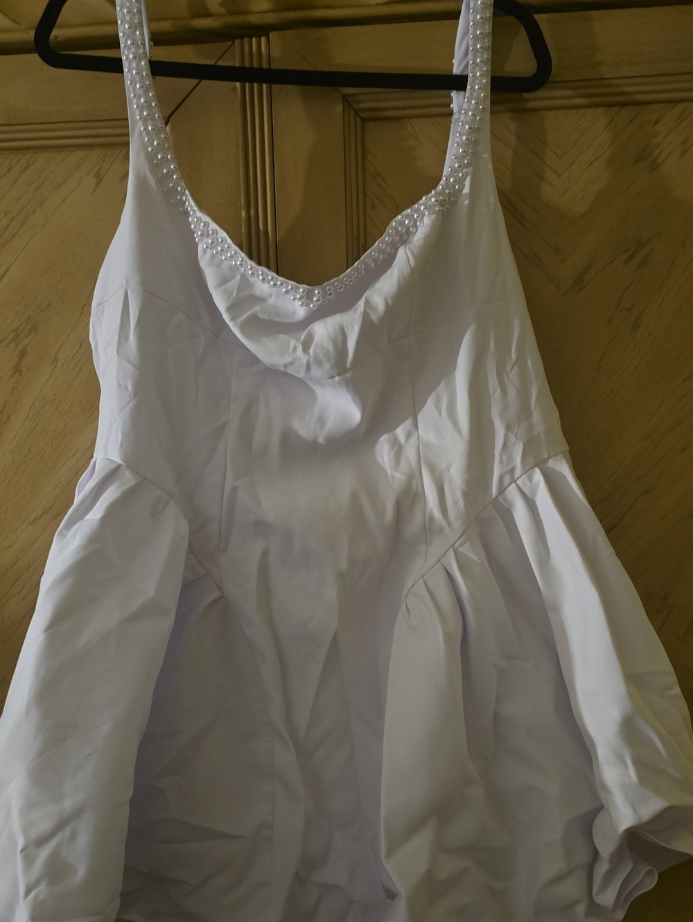 White Pearl-Trim Satin Dress